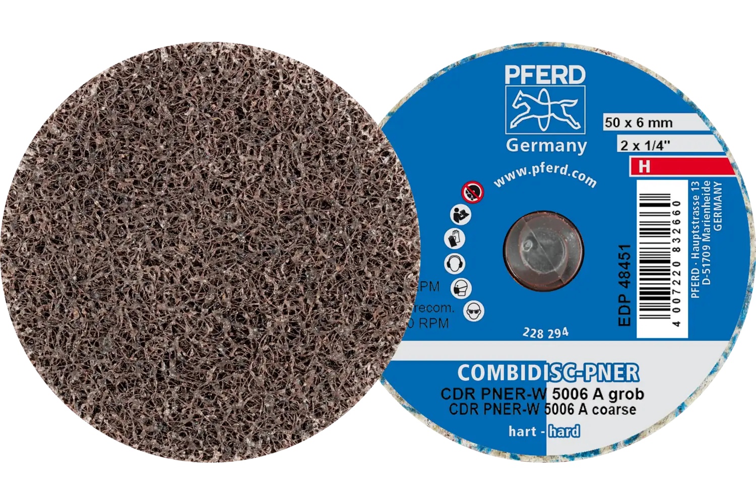 Picture of Pferd CombiDisc® Unitized Disc, 2" Dia, Type CDR, Coarse, Hard, 8AC, Aluminum oxide